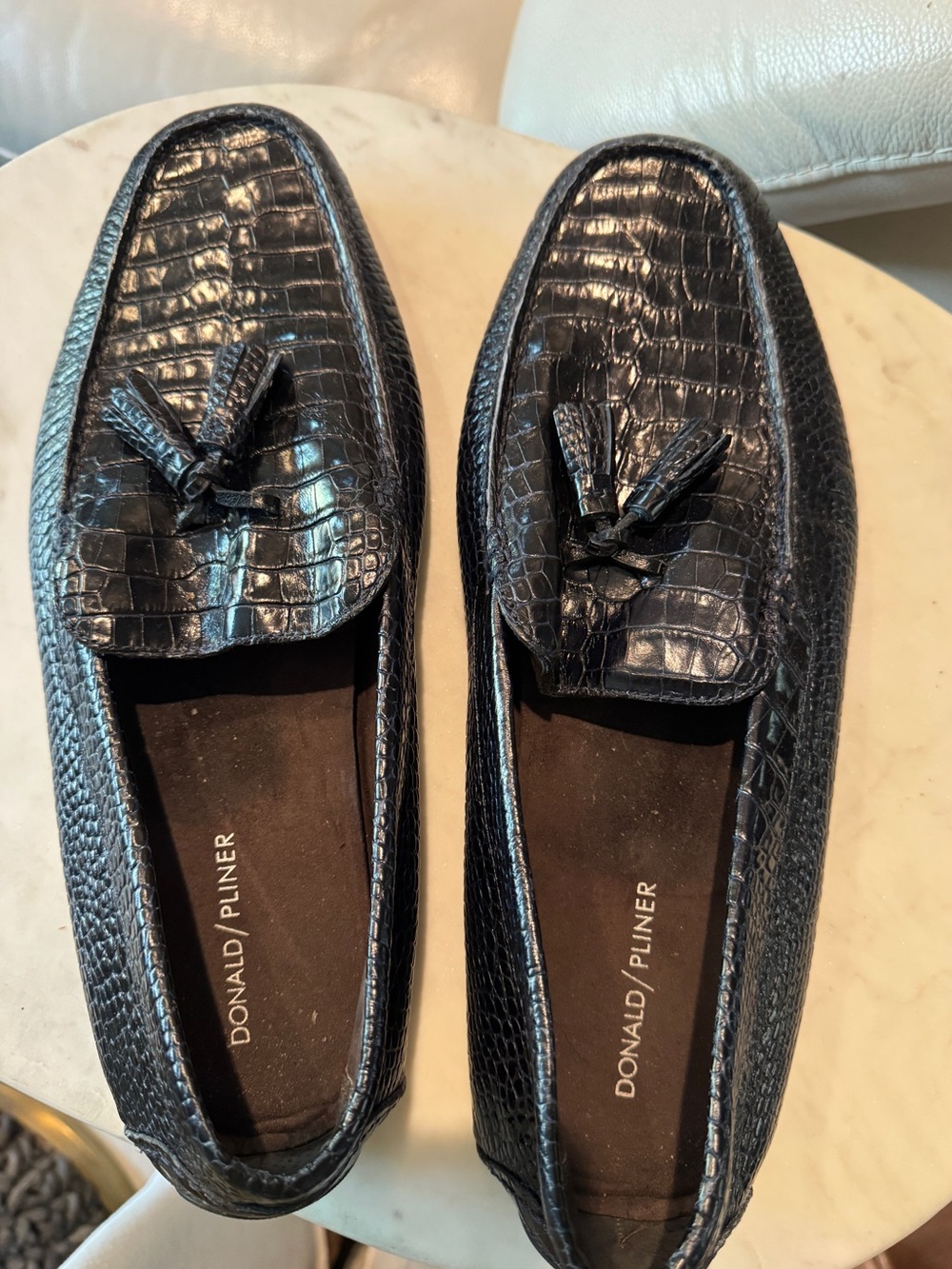 Donald J. Pliner Black Croc-Embossed Tassel Loafers 12